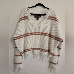 Polly & Esther Cream and Brown V-Neck Sweater
